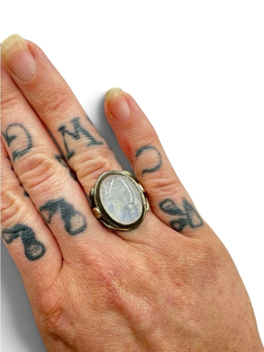 Vintage 925 Sterling Silver Rainbow Moonstone Cocktail Ring Size 9